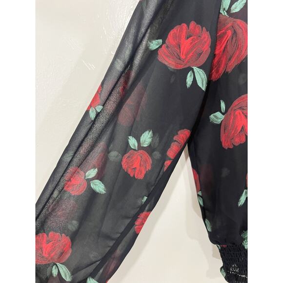 Romantic Floral Chiffon Victorian Inspired Roses Top 90s Whimsigoth Cottagecore - Picture 6 of 13